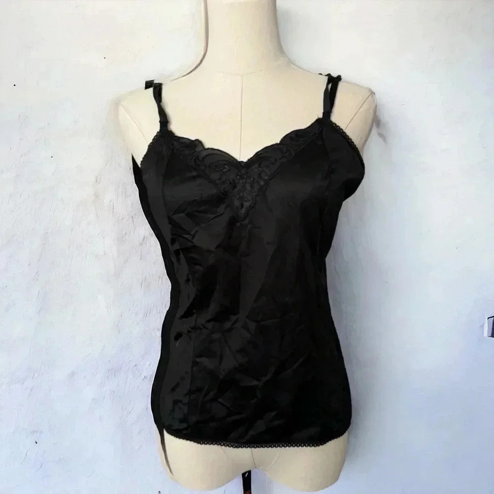 Vintage black nylon and lace cami M - Picture 1 of 5